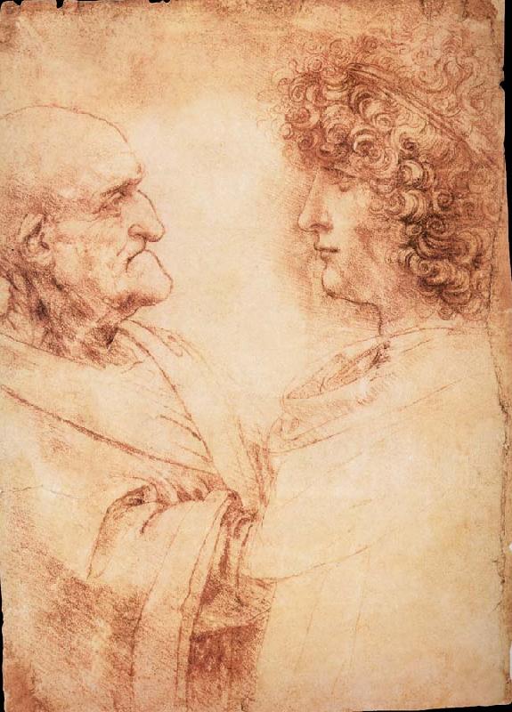 LEONARDO da Vinci Profiles of a young and an old man oil painting image